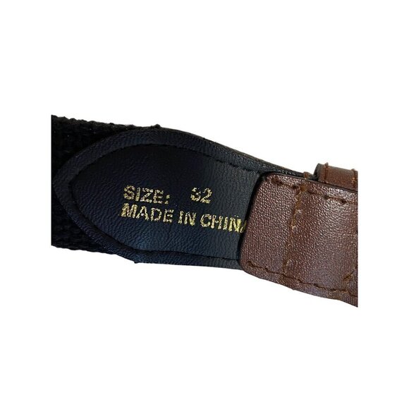 Braided Woven Fabric Belt with Faux Leather Tab and Metal Buckle Unisex Size 32 - Picture 3 of 3